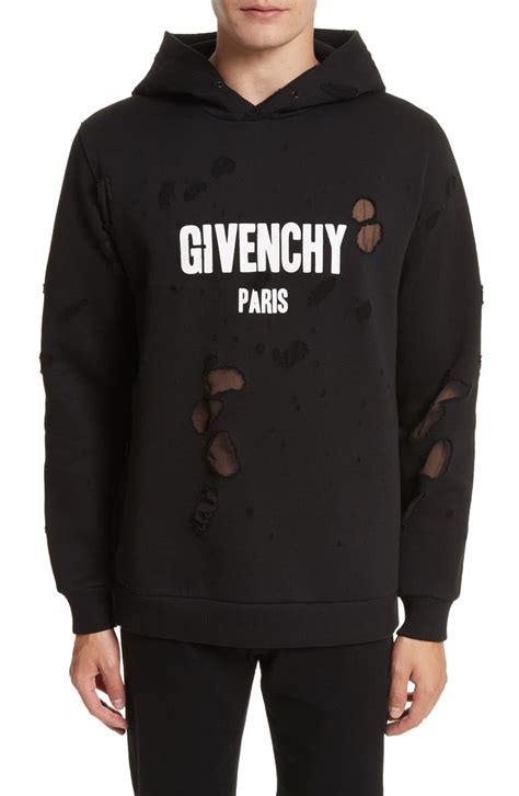 givenchy destroyed logo sweatshirt|Givenchy cropped distressed hoodie.